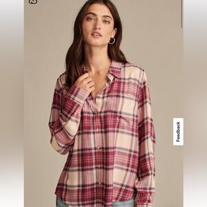 Lucky Brand Pink and Cream Plaid Button Down Shirt